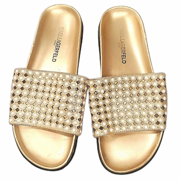 Karl Lagerfeld Shoes - KARL LEGERFELD PARIS GOLD SLIDE SIZE 7.5